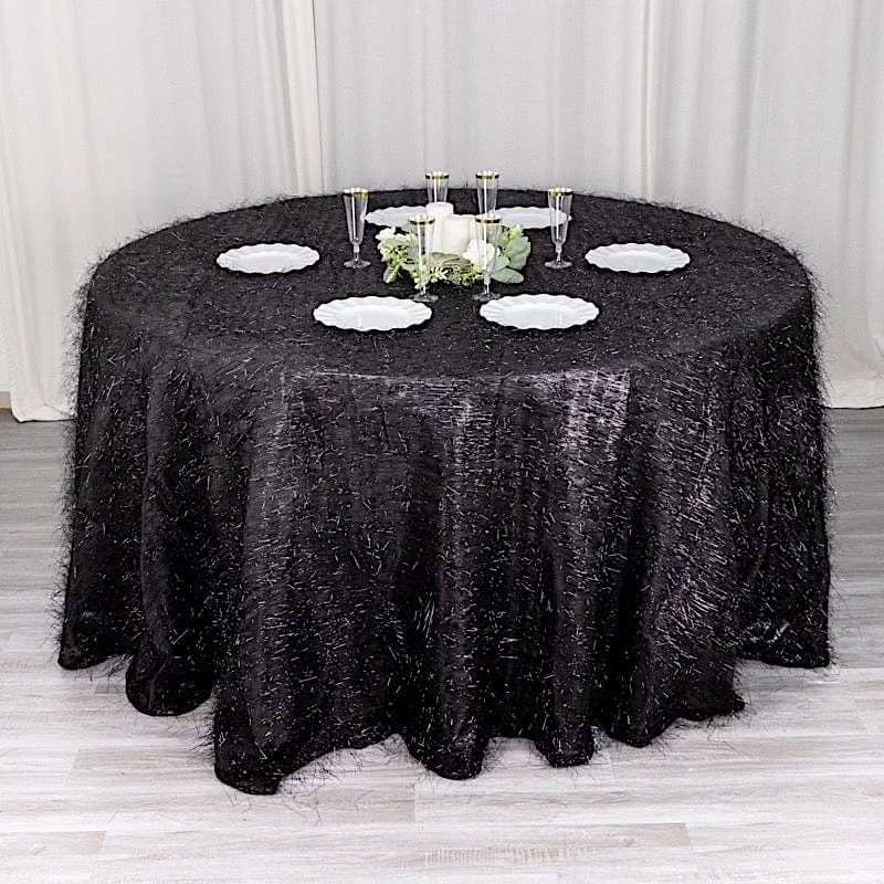 120" Polyester Round Tablecloth With Metallic Tinsel 5 120" Polyester Round Tablecloth With Metallic Tinsel - Image 3