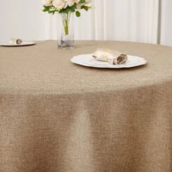120" Round Faux Burlap Tablecloth - Natural 15 120" Round Faux Burlap Tablecloth - Natural -Optimal Home Decoration 120 round faux burlap polyester tablecloth natural tab jute03 120 nat 29129064808511