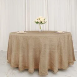120" Round Faux Burlap Tablecloth - Natural 13 120" Round Faux Burlap Tablecloth - Natural -Optimal Home Decoration 120 round faux burlap polyester tablecloth natural tab jute03 120 nat 29129064939583