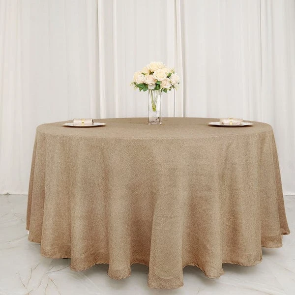 120" Round Faux Burlap Tablecloth - Natural 5 120" Round Faux Burlap Tablecloth - Natural - Image 3