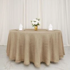 120" Round Faux Burlap Tablecloth - Natural 17 120" Round Faux Burlap Tablecloth - Natural -Optimal Home Decoration 120 round faux burlap polyester tablecloth natural tab jute03 120 nat 29129065005119
