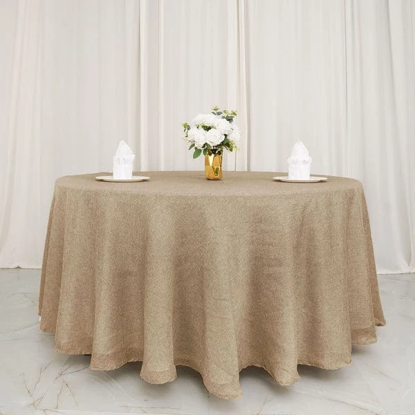 120" Round Faux Burlap Tablecloth - Natural 9 120" Round Faux Burlap Tablecloth - Natural - Image 7