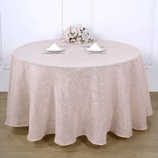 120" Round Premium Faux Burlap Polyester Tablecloth 21 120" Round Premium Faux Burlap Polyester Tablecloth - Image 19