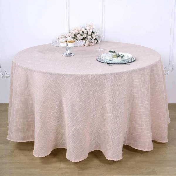 120" Round Premium Faux Burlap Polyester Tablecloth 22 120" Round Premium Faux Burlap Polyester Tablecloth - Image 20