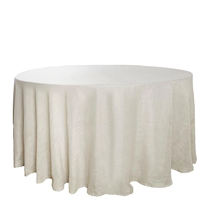 120" Round Premium Faux Burlap Polyester Tablecloth 3 120" Round Premium Faux Burlap Polyester Tablecloth