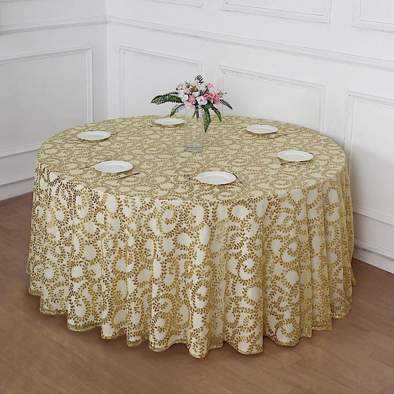 120" Sheer Tulle Round Tablecloth With Embroidered Sequins 14 120" Sheer Tulle Round Tablecloth With Embroidered Sequins - Image 12