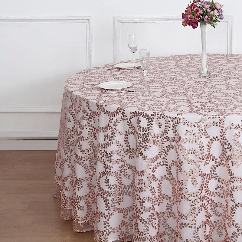 120" Sheer Tulle Round Tablecloth With Embroidered Sequins 6 120" Sheer Tulle Round Tablecloth With Embroidered Sequins - Image 4