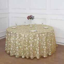 120" Sheer Tulle Round Tablecloth With Embroidered Sequins 36 120" Sheer Tulle Round Tablecloth With Embroidered Sequins -Optimal Home Decoration 120 sequin leaf embroidered seamless tulle round tablecloth 30906175455295
