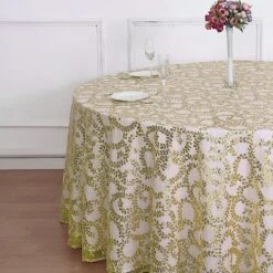 120" Sheer Tulle Round Tablecloth With Embroidered Sequins 34 120" Sheer Tulle Round Tablecloth With Embroidered Sequins -Optimal Home Decoration 120 sequin leaf embroidered seamless tulle round tablecloth 30906175651903