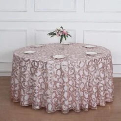 120" Sheer Tulle Round Tablecloth With Embroidered Sequins 26 120" Sheer Tulle Round Tablecloth With Embroidered Sequins -Optimal Home Decoration 120 sequin leaf embroidered seamless tulle round tablecloth 30906175684671
