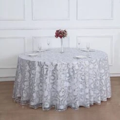 120" Sheer Tulle Round Tablecloth With Embroidered Sequins 41 120" Sheer Tulle Round Tablecloth With Embroidered Sequins -Optimal Home Decoration 120 sequin leaf embroidered seamless tulle round tablecloth 30906175717439