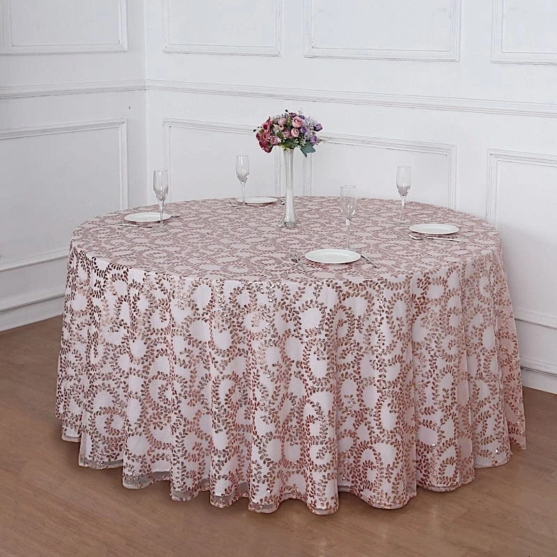 120" Sheer Tulle Round Tablecloth With Embroidered Sequins 8 120" Sheer Tulle Round Tablecloth With Embroidered Sequins - Image 6
