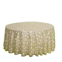 120" Sheer Tulle Round Tablecloth With Embroidered Sequins 31 120" Sheer Tulle Round Tablecloth With Embroidered Sequins -Optimal Home Decoration 120 sequin leaf embroidered seamless tulle round tablecloth tab 02 flor 120 gold 30906175356991