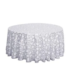 120" Sheer Tulle Round Tablecloth With Embroidered Sequins 39 120" Sheer Tulle Round Tablecloth With Embroidered Sequins -Optimal Home Decoration 120 sequin leaf embroidered seamless tulle round tablecloth tab 02 flor 120 silv 30906175586367