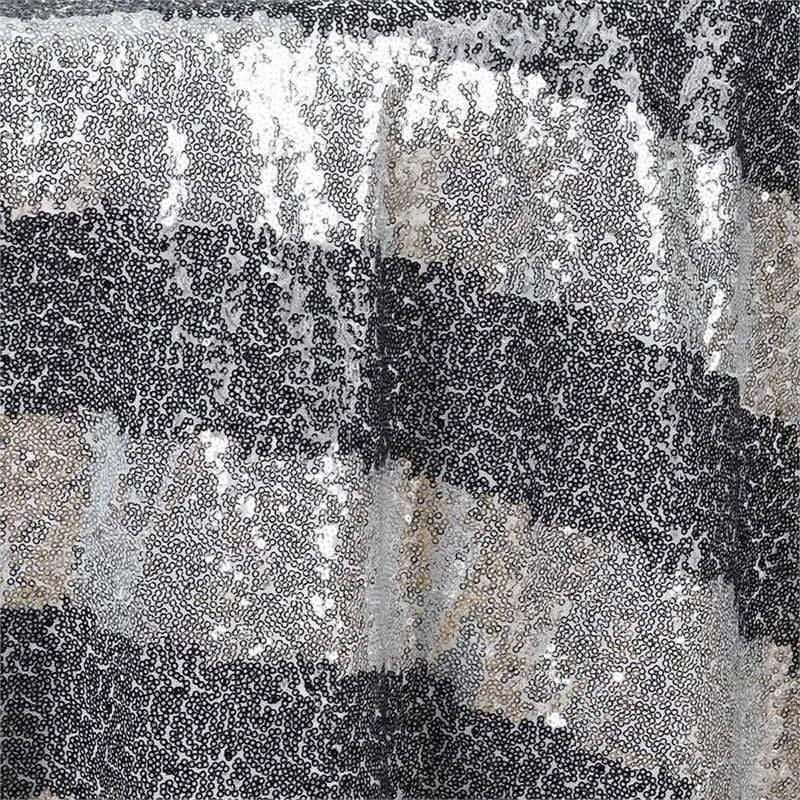 120" Sequined Stripes Round Tablecloth - Black And Silver 4 120" Sequined Stripes Round Tablecloth - Black And Silver - Image 2