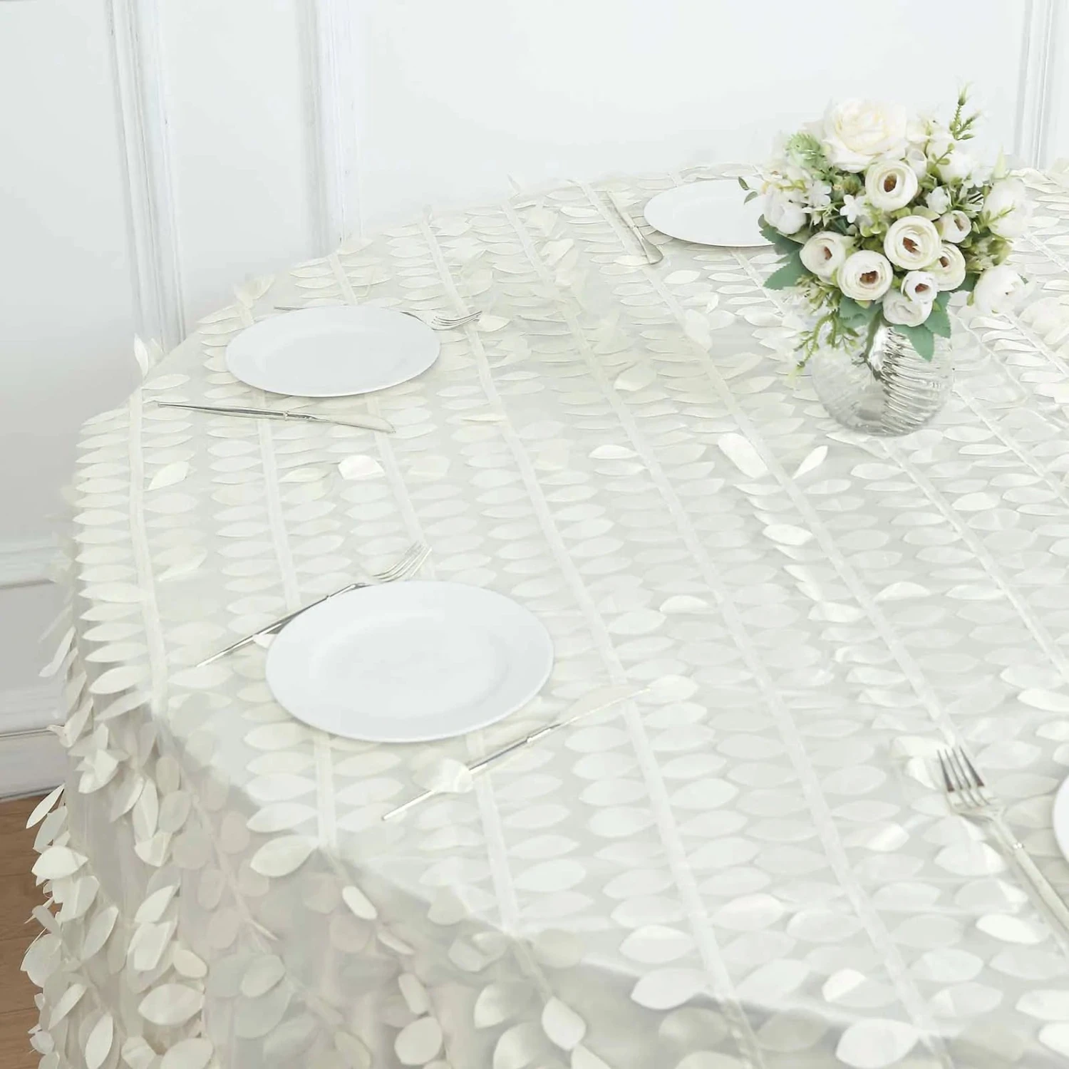120" Taffeta Round Tablecloth With Leaf Petals Design 4 120" Taffeta Round Tablecloth With Leaf Petals Design - Image 2