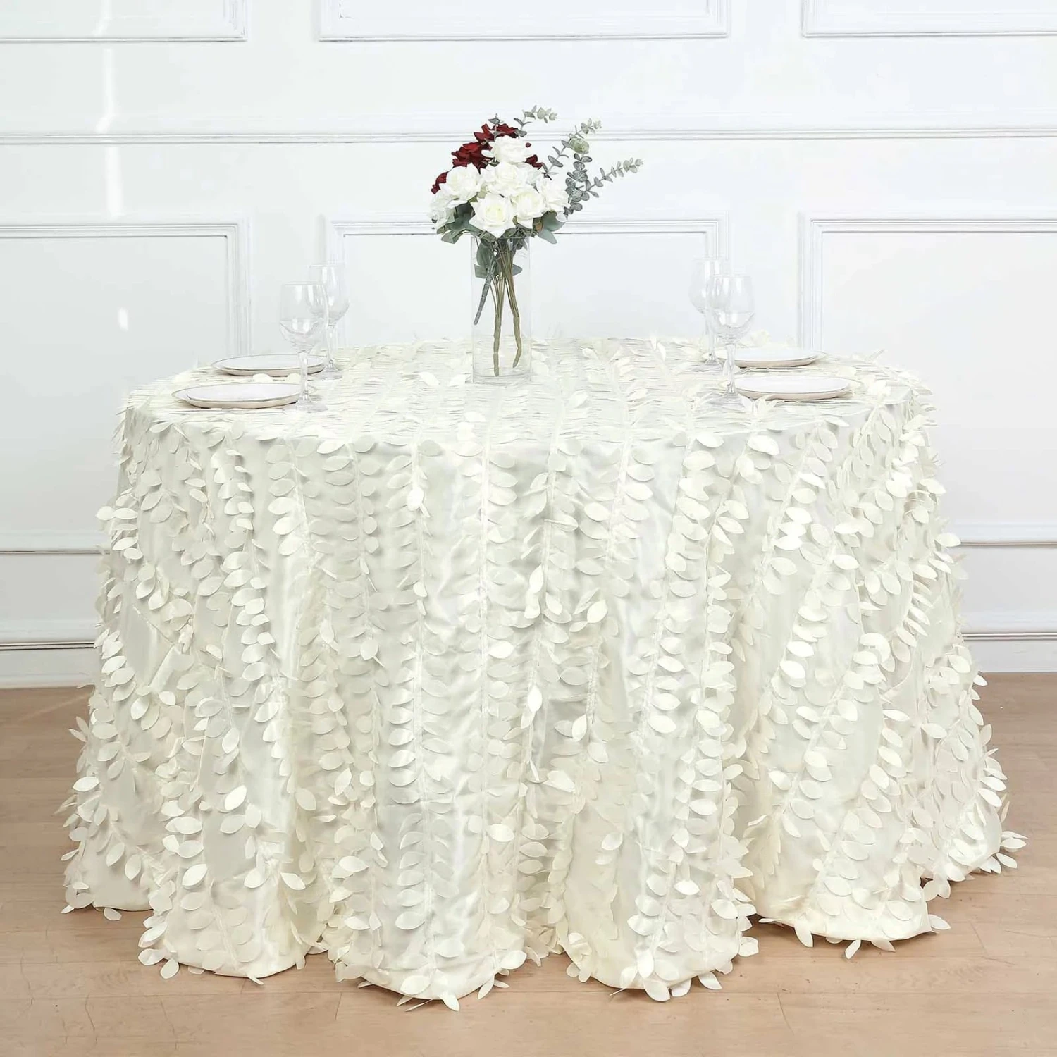 120" Taffeta Round Tablecloth With Leaf Petals Design 10 120" Taffeta Round Tablecloth With Leaf Petals Design - Image 8