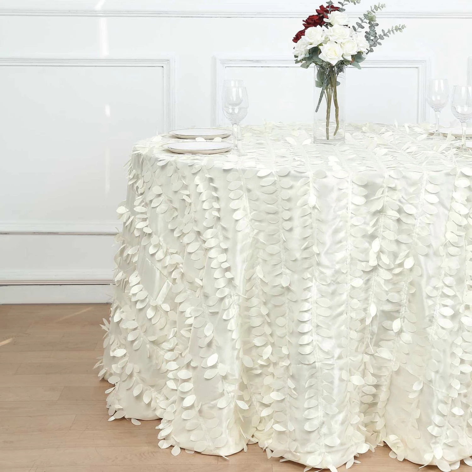 120" Taffeta Round Tablecloth With Leaf Petals Design 12 120" Taffeta Round Tablecloth With Leaf Petals Design - Image 10