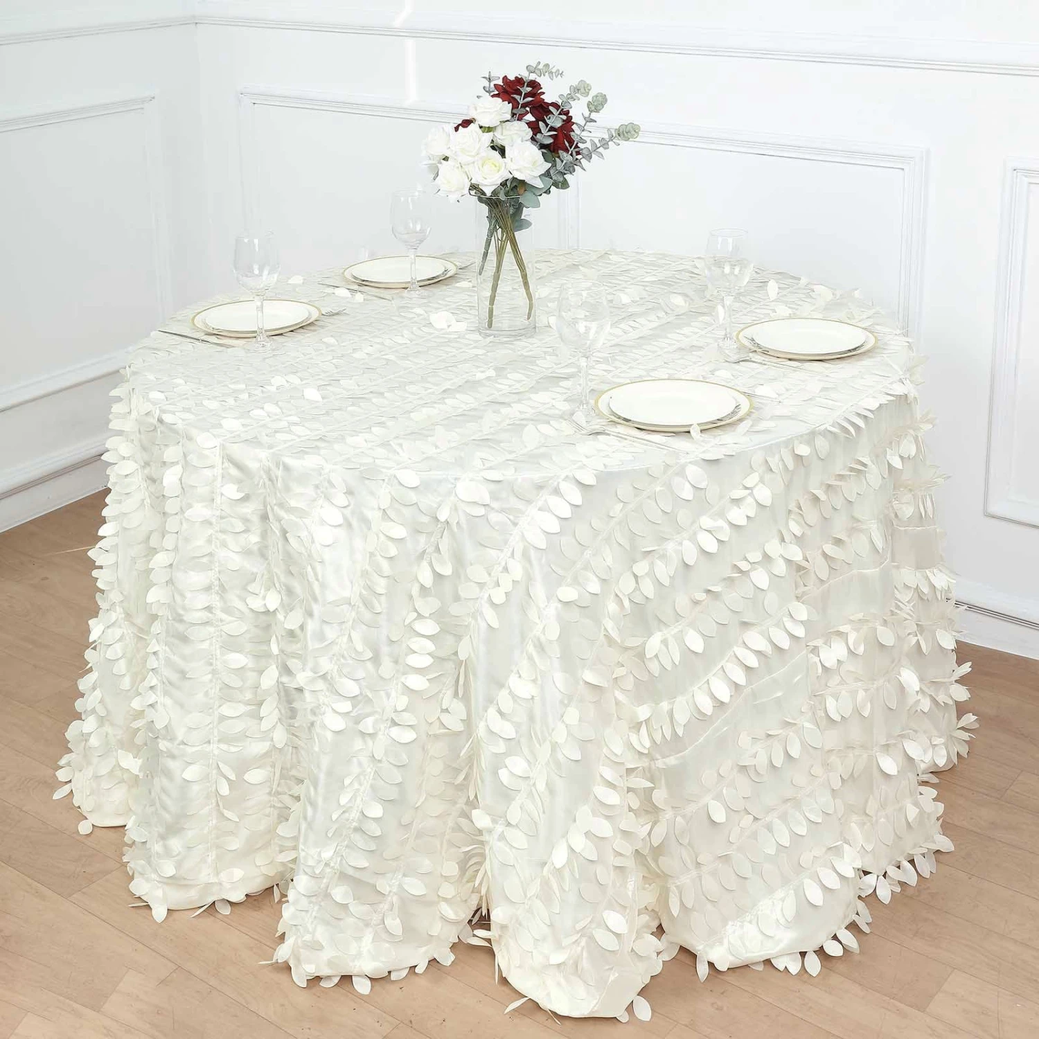 120" Taffeta Round Tablecloth With Leaf Petals Design 8 120" Taffeta Round Tablecloth With Leaf Petals Design - Image 6
