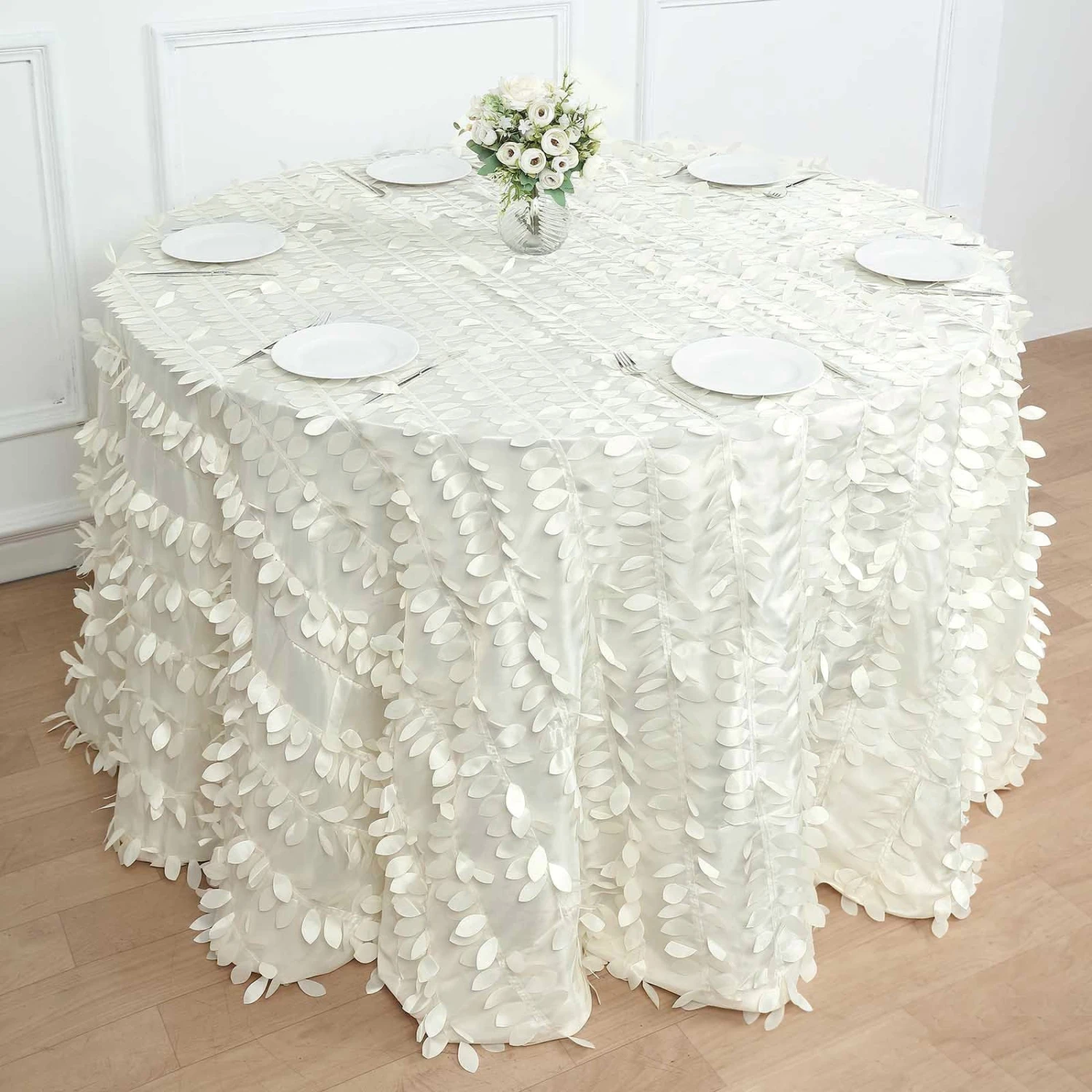 120" Taffeta Round Tablecloth With Leaf Petals Design 14 120" Taffeta Round Tablecloth With Leaf Petals Design - Image 12