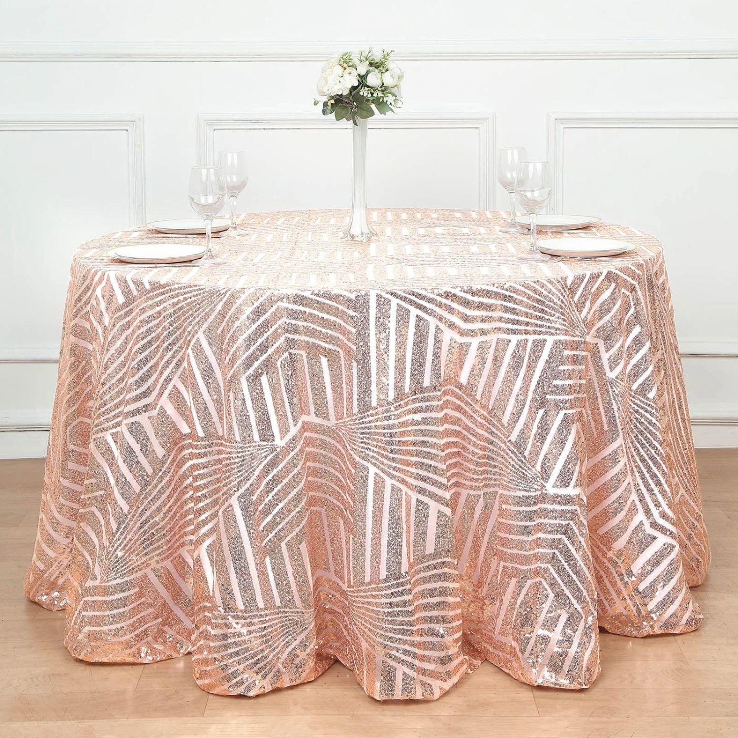 120" Tulle Round Tablecloth With Sequins And Geometric Pattern 4 120" Tulle Round Tablecloth With Sequins And Geometric Pattern - Image 2