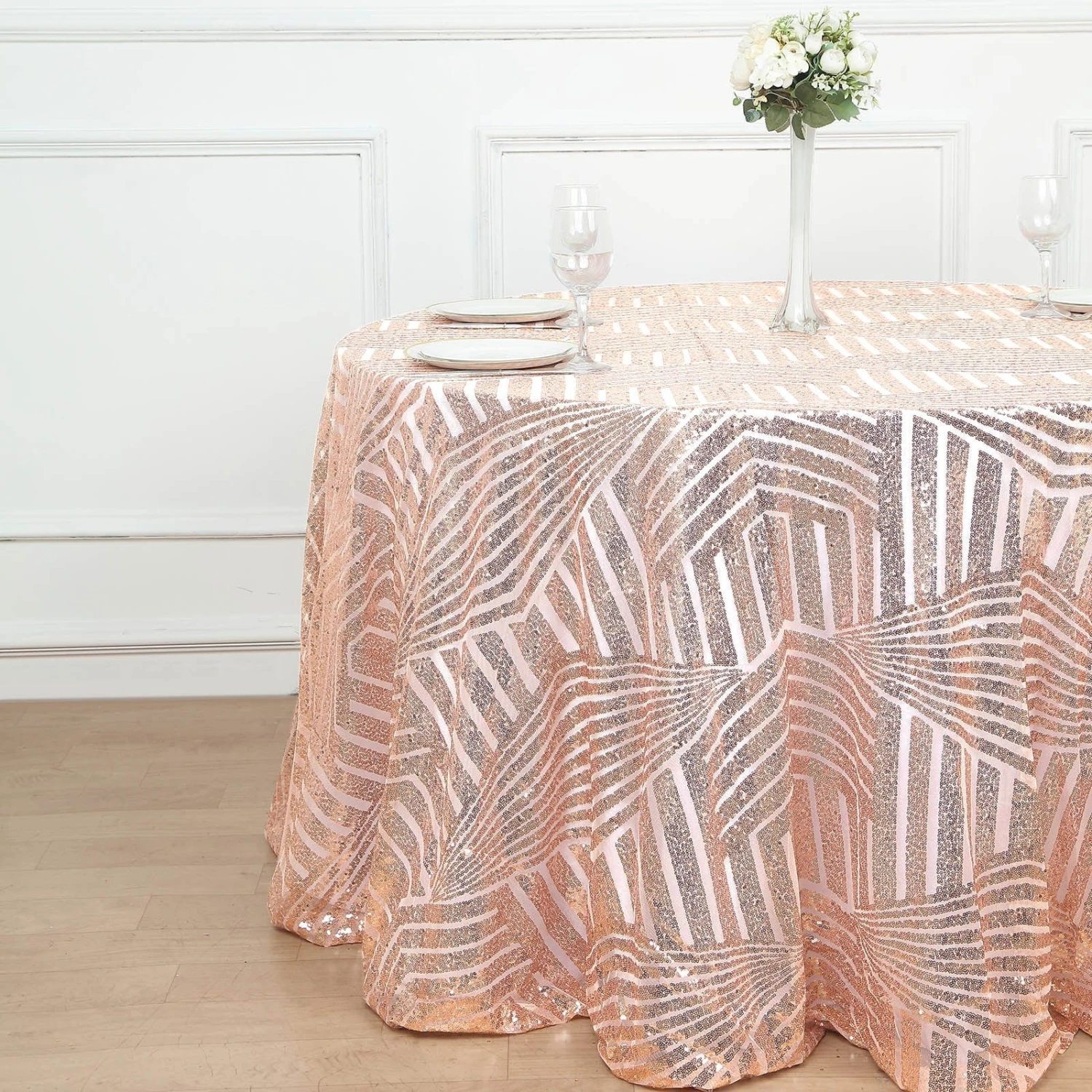 120" Tulle Round Tablecloth With Sequins And Geometric Pattern 6 120" Tulle Round Tablecloth With Sequins And Geometric Pattern - Image 4