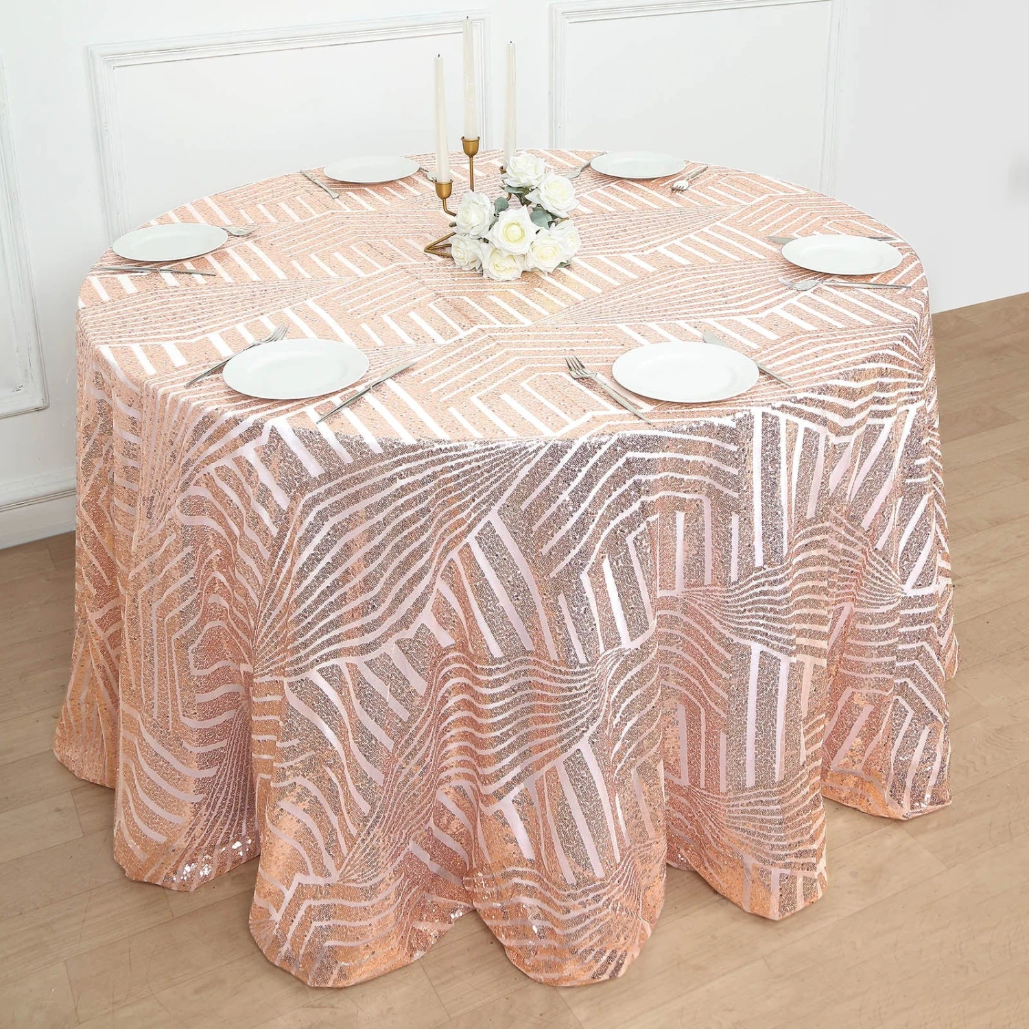 120" Tulle Round Tablecloth With Sequins And Geometric Pattern 8 120" Tulle Round Tablecloth With Sequins And Geometric Pattern - Image 6