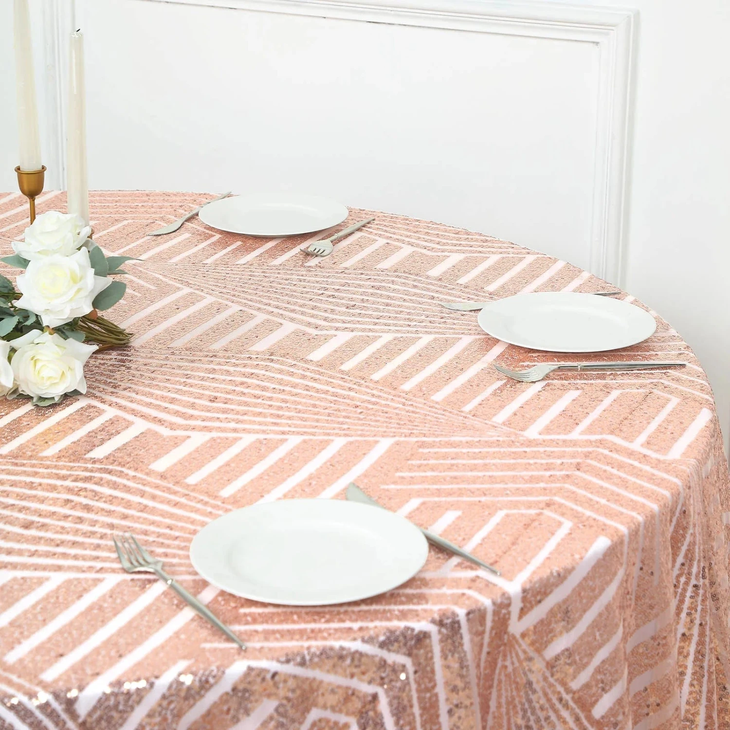 120" Tulle Round Tablecloth With Sequins And Geometric Pattern 9 120" Tulle Round Tablecloth With Sequins And Geometric Pattern - Image 7