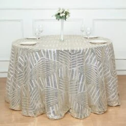 120" Tulle Round Tablecloth With Sequins And Geometric Pattern 33 120" Tulle Round Tablecloth With Sequins And Geometric Pattern -Optimal Home Decoration 120 tulle round tablecloth with sequins and geometric pattern 30740506443839