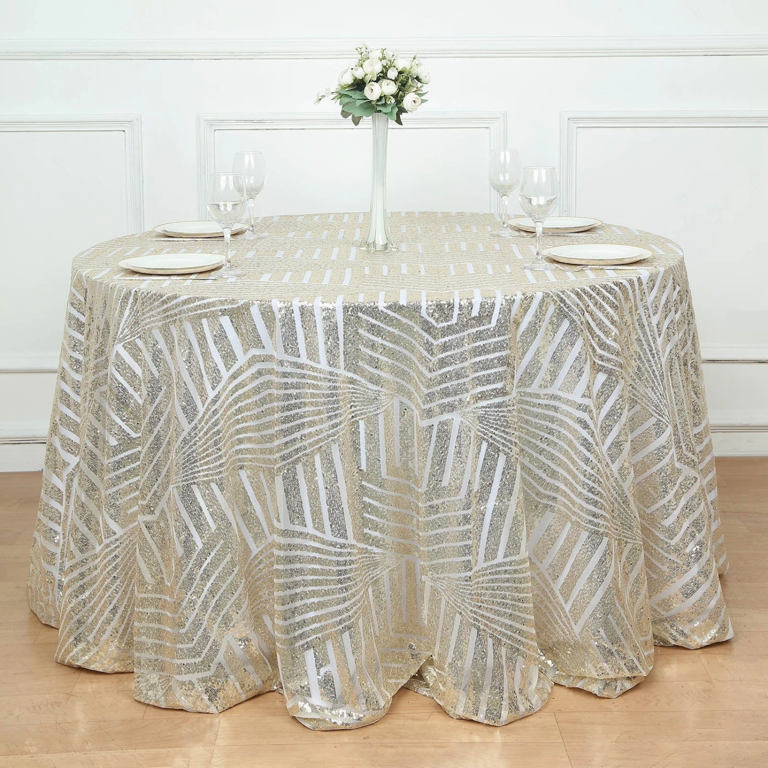 120" Tulle Round Tablecloth With Sequins And Geometric Pattern 14 120" Tulle Round Tablecloth With Sequins And Geometric Pattern - Image 12