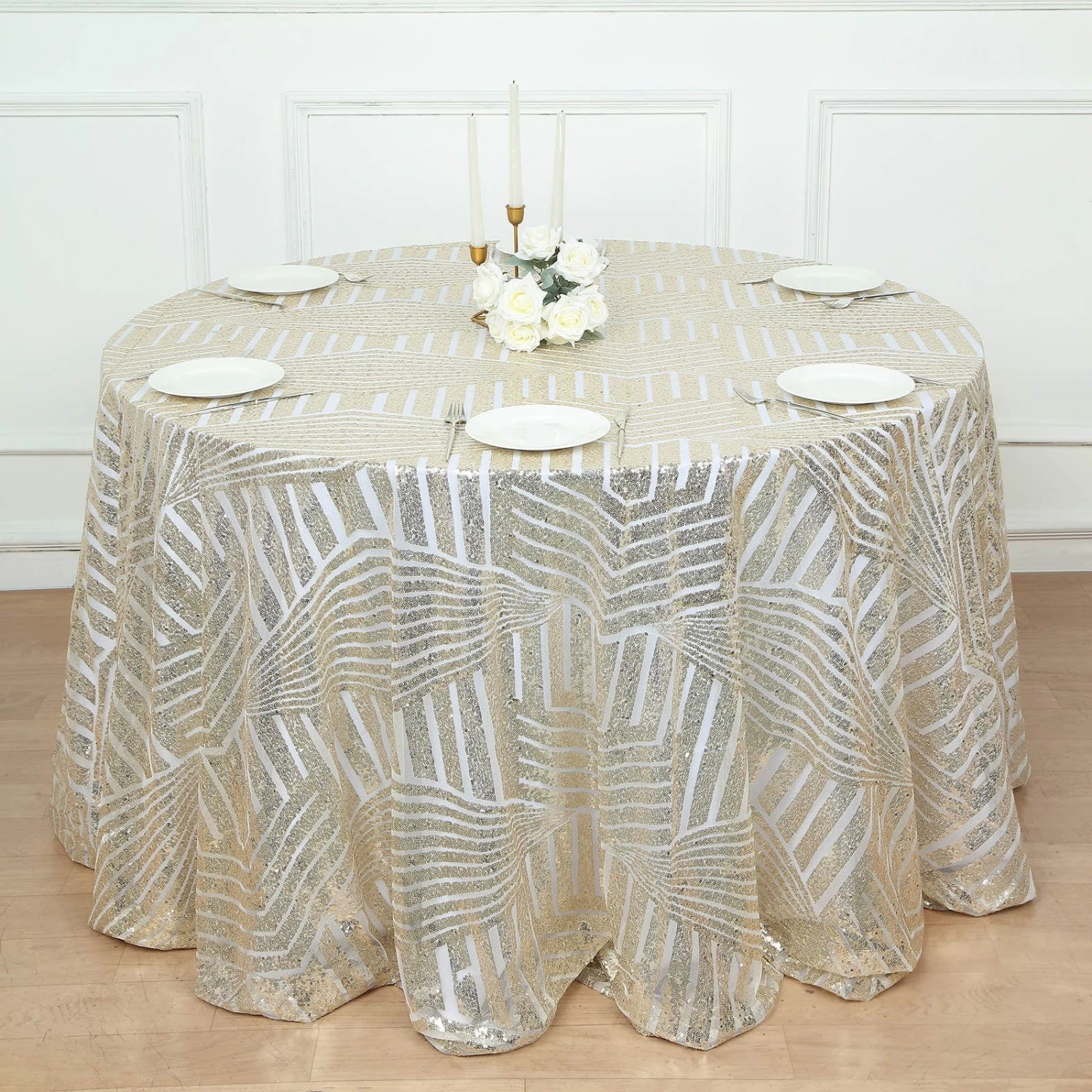 120" Tulle Round Tablecloth With Sequins And Geometric Pattern 13 120" Tulle Round Tablecloth With Sequins And Geometric Pattern - Image 11