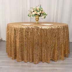 120" Mesh Round Tablecloth With Wavy Embroidered Sequins -Optimal Home Decoration 120 wave mesh round tablecloth with embroidered sequins 30898184454207