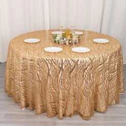 120" Mesh Round Tablecloth With Wavy Embroidered Sequins -Optimal Home Decoration 120 wave mesh round tablecloth with embroidered sequins 30898184552511