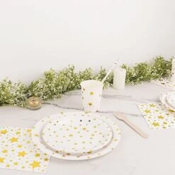 120 White With Gold Stars Paper Tableware Set Disposable Party Supplies -Optimal Home Decoration 120 white with gold stars paper tableware set disposable party supplies dsp pset r001 gd 29411887579199