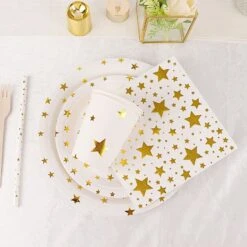 120 White With Gold Stars Paper Tableware Set Disposable Party Supplies -Optimal Home Decoration 120 white with gold stars paper tableware set disposable party supplies dsp pset r001 gd 29411887611967