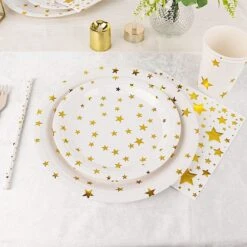 120 White With Gold Stars Paper Tableware Set Disposable Party Supplies -Optimal Home Decoration 120 white with gold stars paper tableware set disposable party supplies dsp pset r001 gd 29411887677503