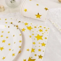 120 White With Gold Stars Paper Tableware Set Disposable Party Supplies -Optimal Home Decoration 120 white with gold stars paper tableware set disposable party supplies dsp pset r001 gd 29411887710271