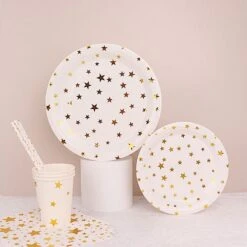 120 White With Gold Stars Paper Tableware Set Disposable Party Supplies -Optimal Home Decoration 120 white with gold stars paper tableware set disposable party supplies dsp pset r001 gd 29411887775807
