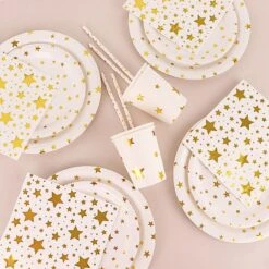 120 White With Gold Stars Paper Tableware Set Disposable Party Supplies -Optimal Home Decoration 120 white with gold stars paper tableware set disposable party supplies dsp pset r001 gd 29411887808575