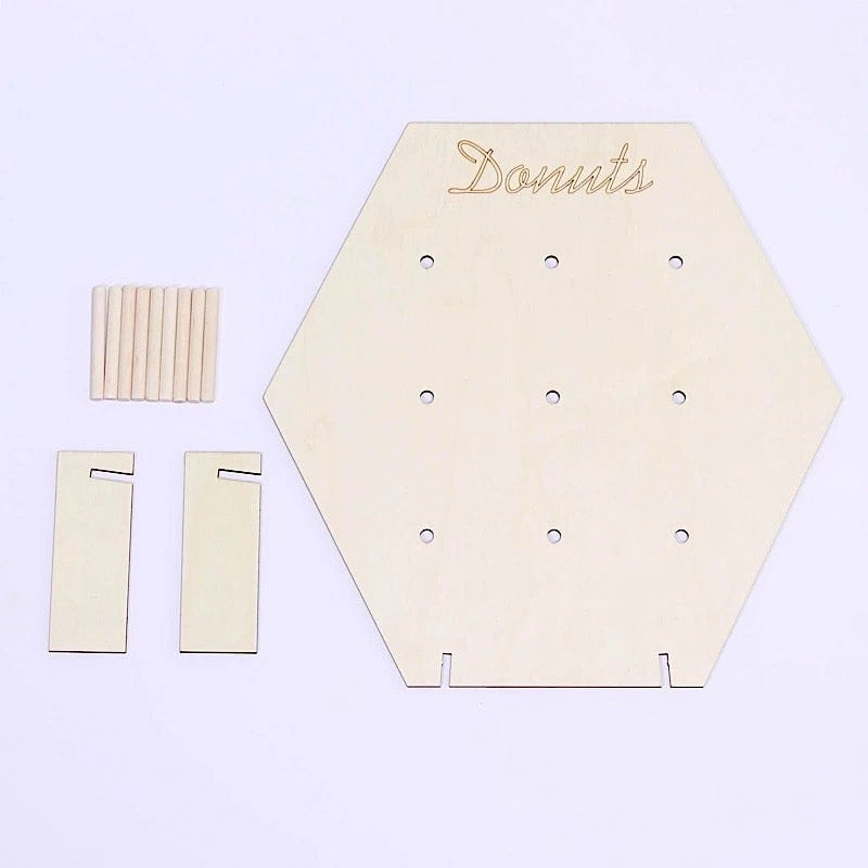 13" Donut Wall Display Stands Hexagon Wooden Board Dessert Holder - Natural 4 13" Donut Wall Display Stands Hexagon Wooden Board Dessert Holder - Natural - Image 2