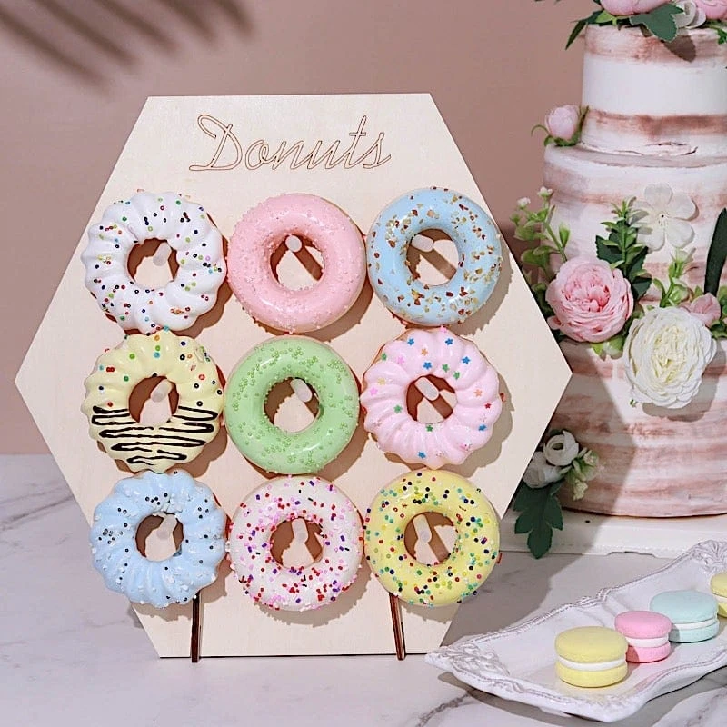 13" Donut Wall Display Stands Hexagon Wooden Board Dessert Holder - Natural 9 13" Donut Wall Display Stands Hexagon Wooden Board Dessert Holder - Natural - Image 7