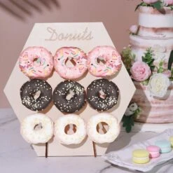13" Donut Wall Display Stands Hexagon Wooden Board Dessert Holder - Natural 19 13" Donut Wall Display Stands Hexagon Wooden Board Dessert Holder - Natural -Optimal Home Decoration 13 donut wall display stands hexagon wooden board dessert holder natural cake stnd dnt02 nat 29008890363967
