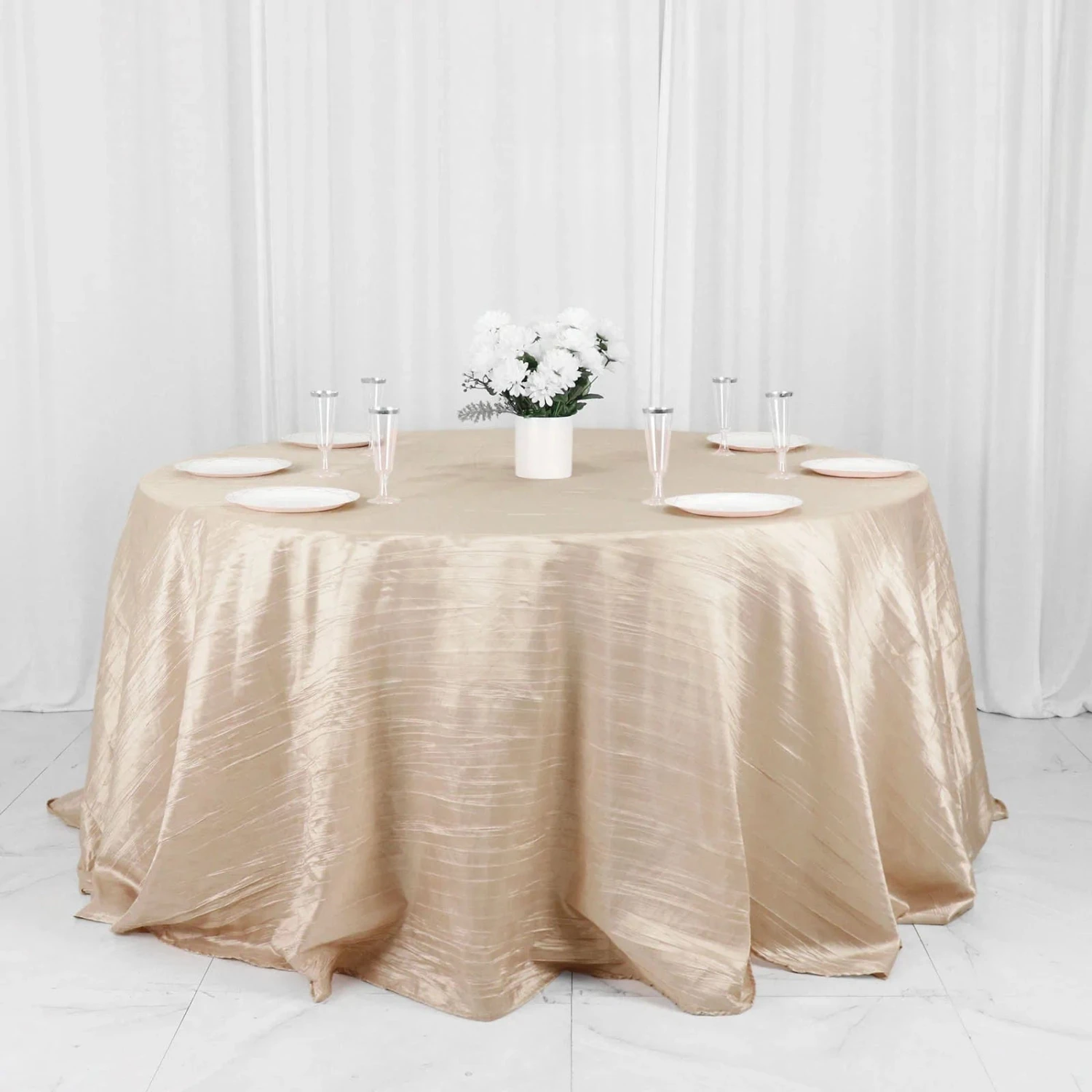 132" Accordion Crinkled Taffeta Round Tablecloth 8 132" Accordion Crinkled Taffeta Round Tablecloth - Image 7