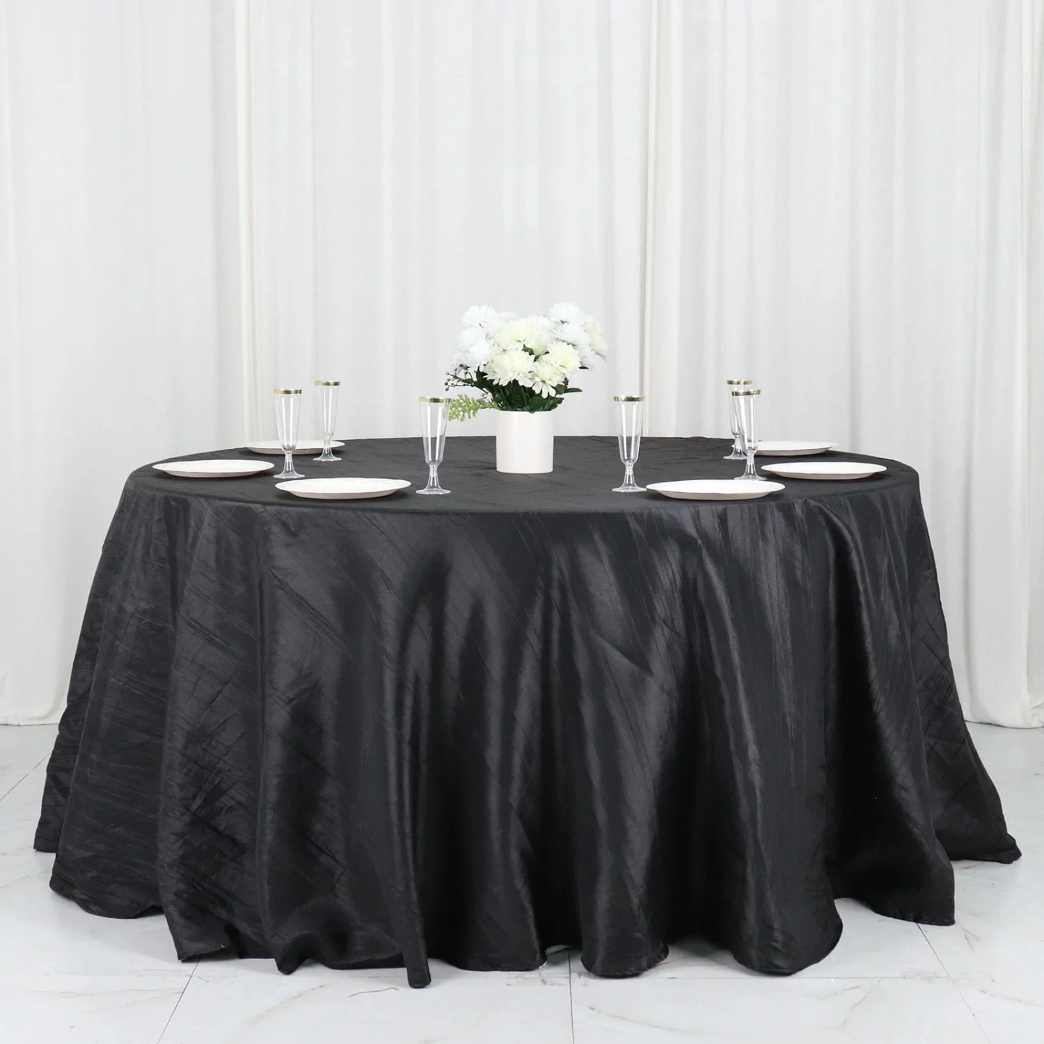 132" Accordion Crinkled Taffeta Round Tablecloth 12 132" Accordion Crinkled Taffeta Round Tablecloth - Image 11