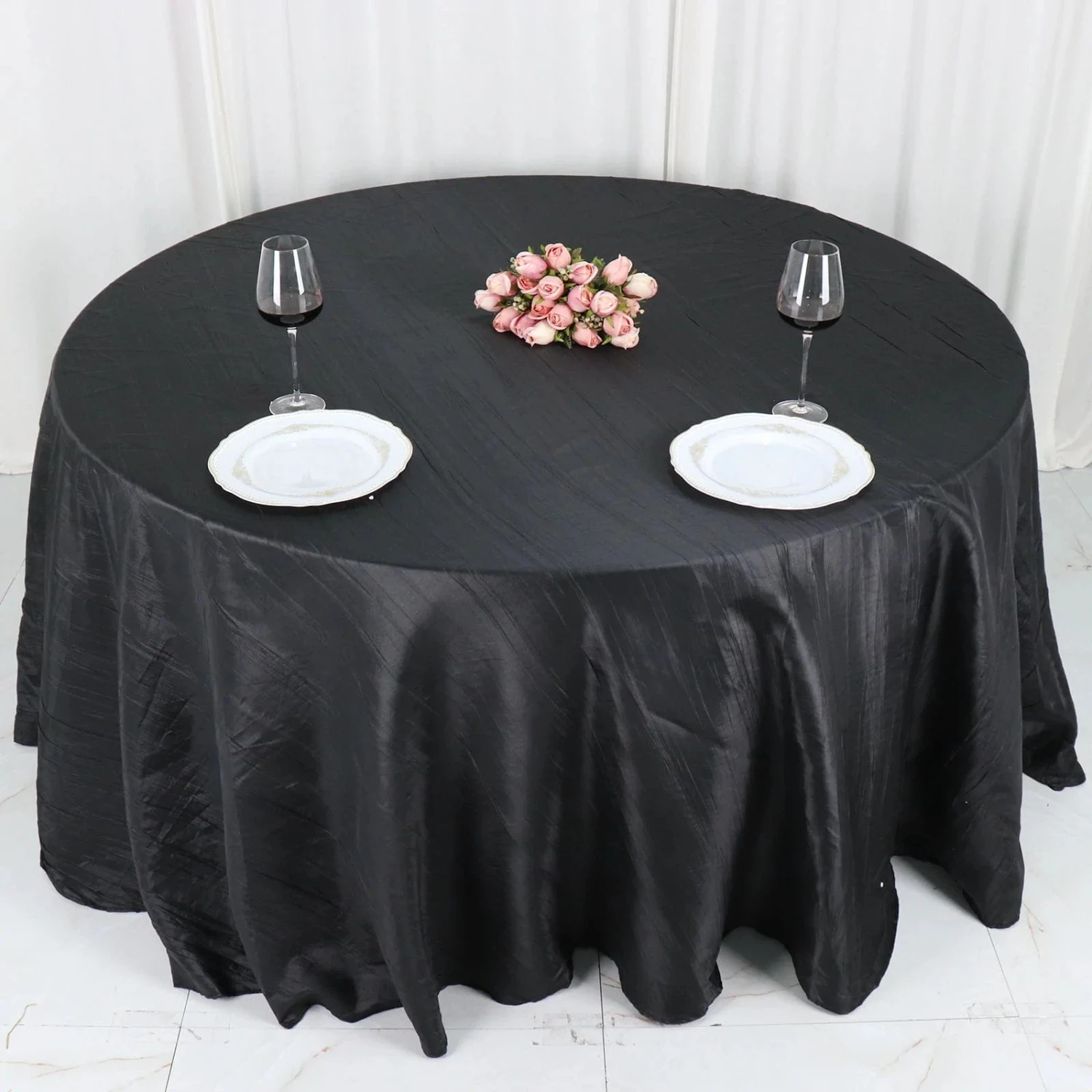 132" Accordion Crinkled Taffeta Round Tablecloth 13 132" Accordion Crinkled Taffeta Round Tablecloth - Image 12