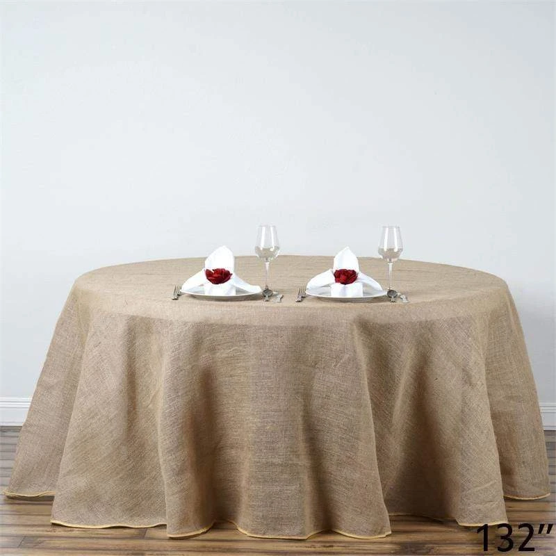 132" Burlap Round Tablecloth - Natural Brown 3 132" Burlap Round Tablecloth - Natural Brown