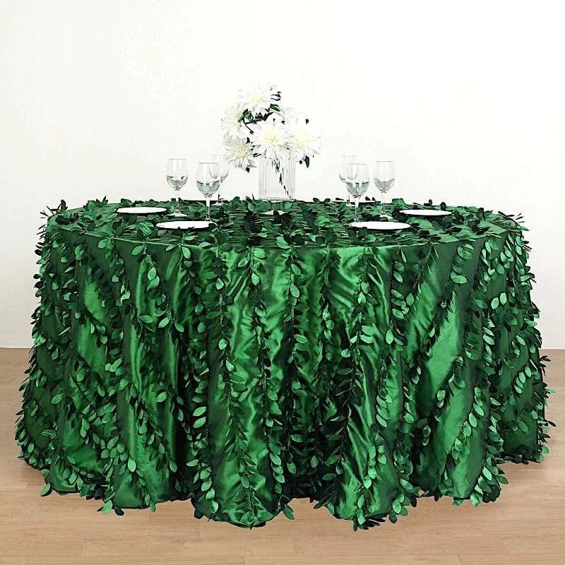 132" Taffeta Round Tablecloth With Leaf Petals Design 4 132" Taffeta Round Tablecloth With Leaf Petals Design - Image 2