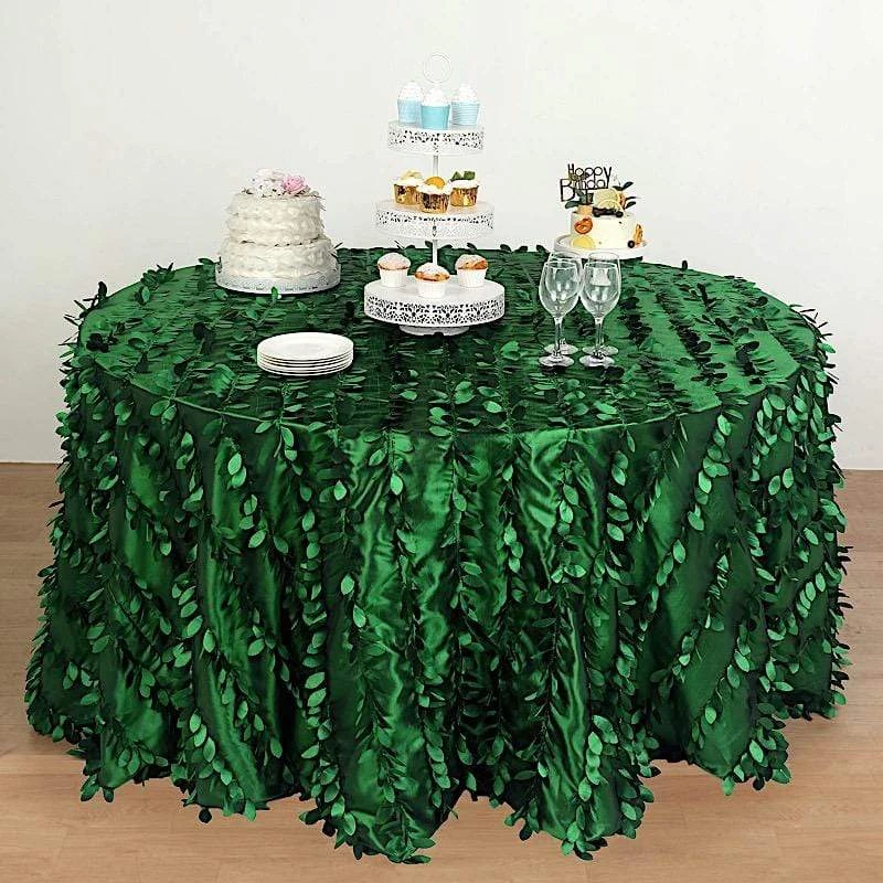 132" Taffeta Round Tablecloth With Leaf Petals Design 5 132" Taffeta Round Tablecloth With Leaf Petals Design - Image 3