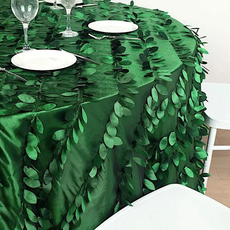 132" Taffeta Round Tablecloth With Leaf Petals Design 7 132" Taffeta Round Tablecloth With Leaf Petals Design - Image 5