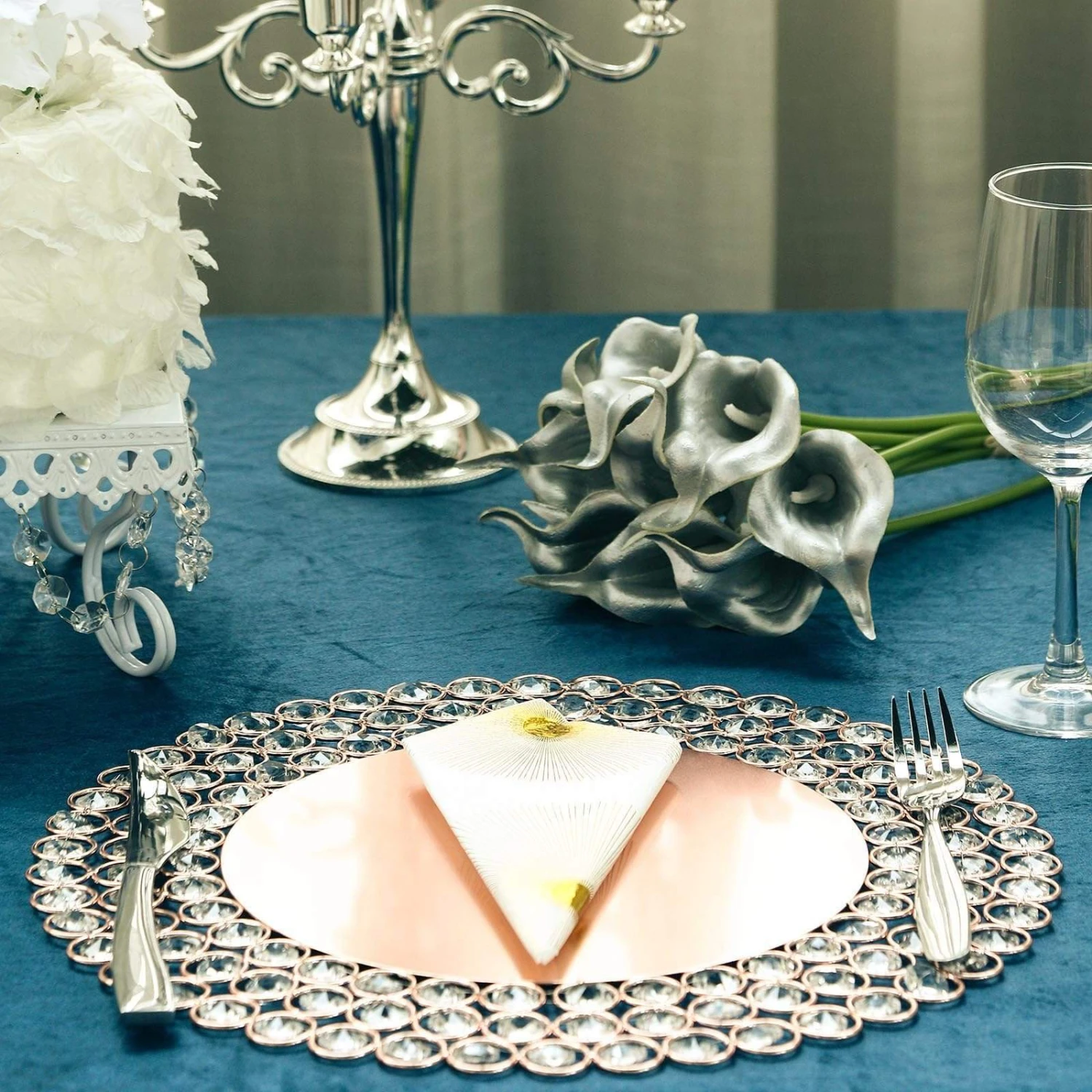 14" Metal Crystal Beaded Round Charger Plates 8 14" Metal Crystal Beaded Round Charger Plates - Image 6